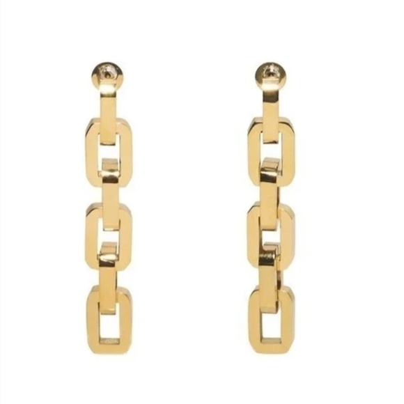 Eddie Borgo Gold Supra Chain Link Earrings 2” Drop Post Back 12k Gold Vermeil - Picture 5 of 9